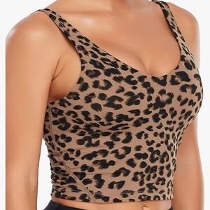 Oalka Sports Bra Womens Longline Padded Crop Tank Yoga Bras Workout Top / Large